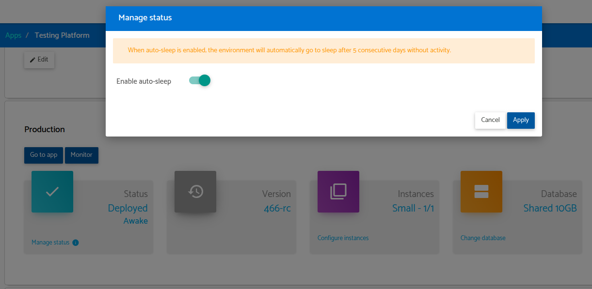 Enable auto sleep modal
